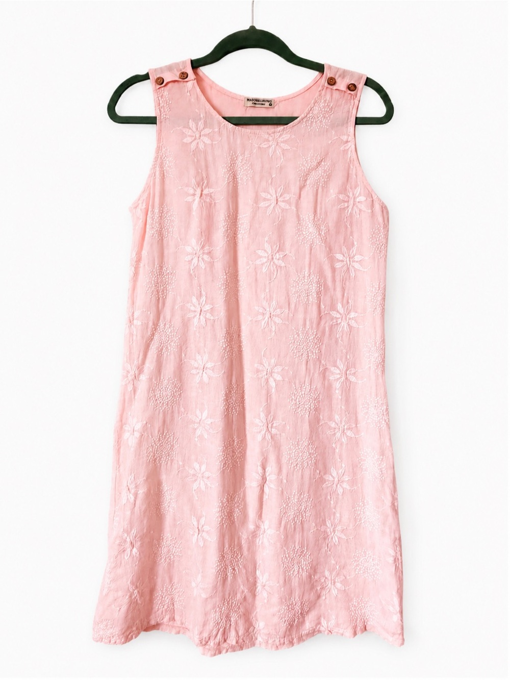 TERZO MILLENNIO Linen Dress (Made in Italy) Embroidered Soft Pink Mini Dress
